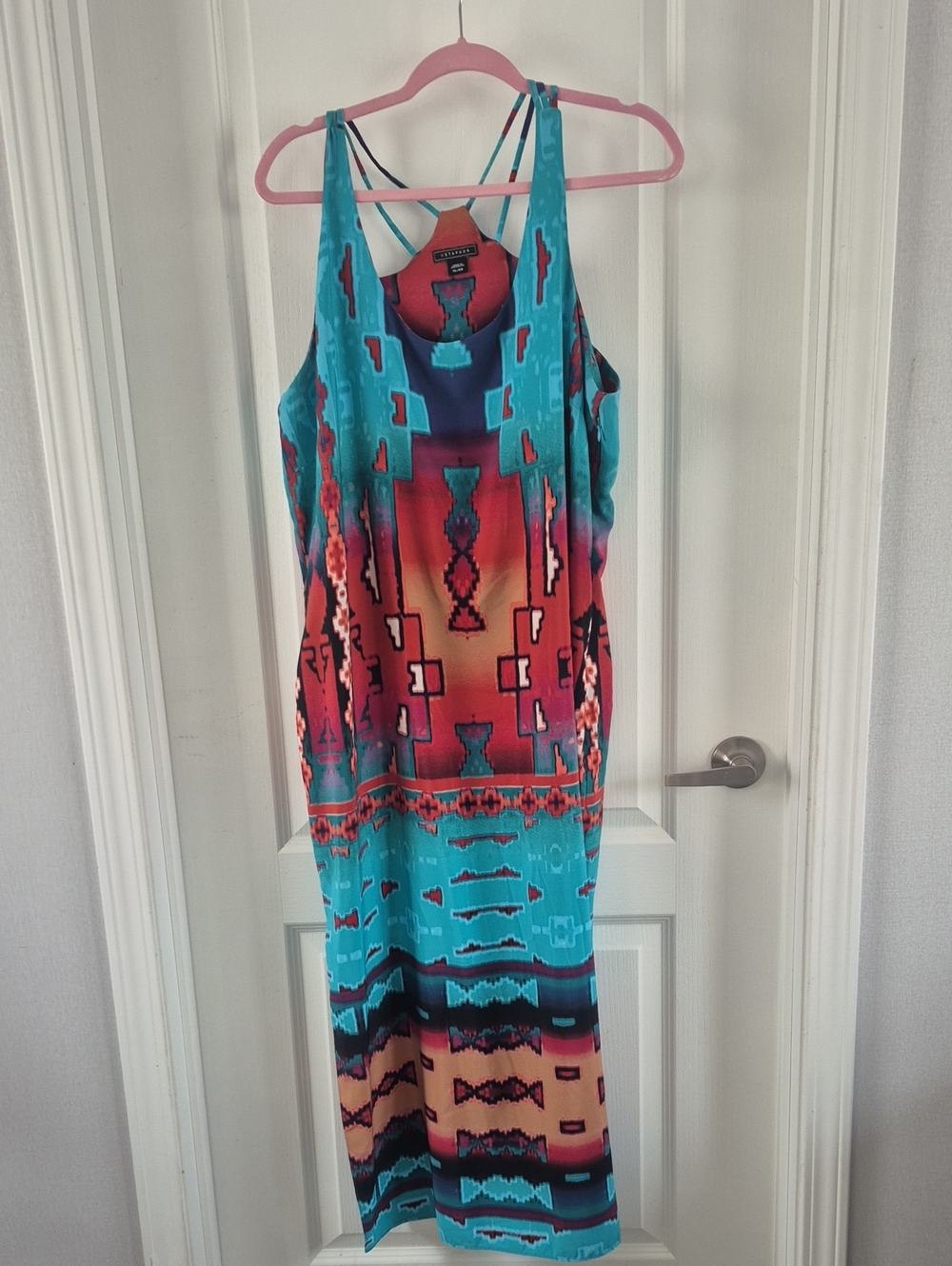 Teal and Coral Aztec Maxi Dress